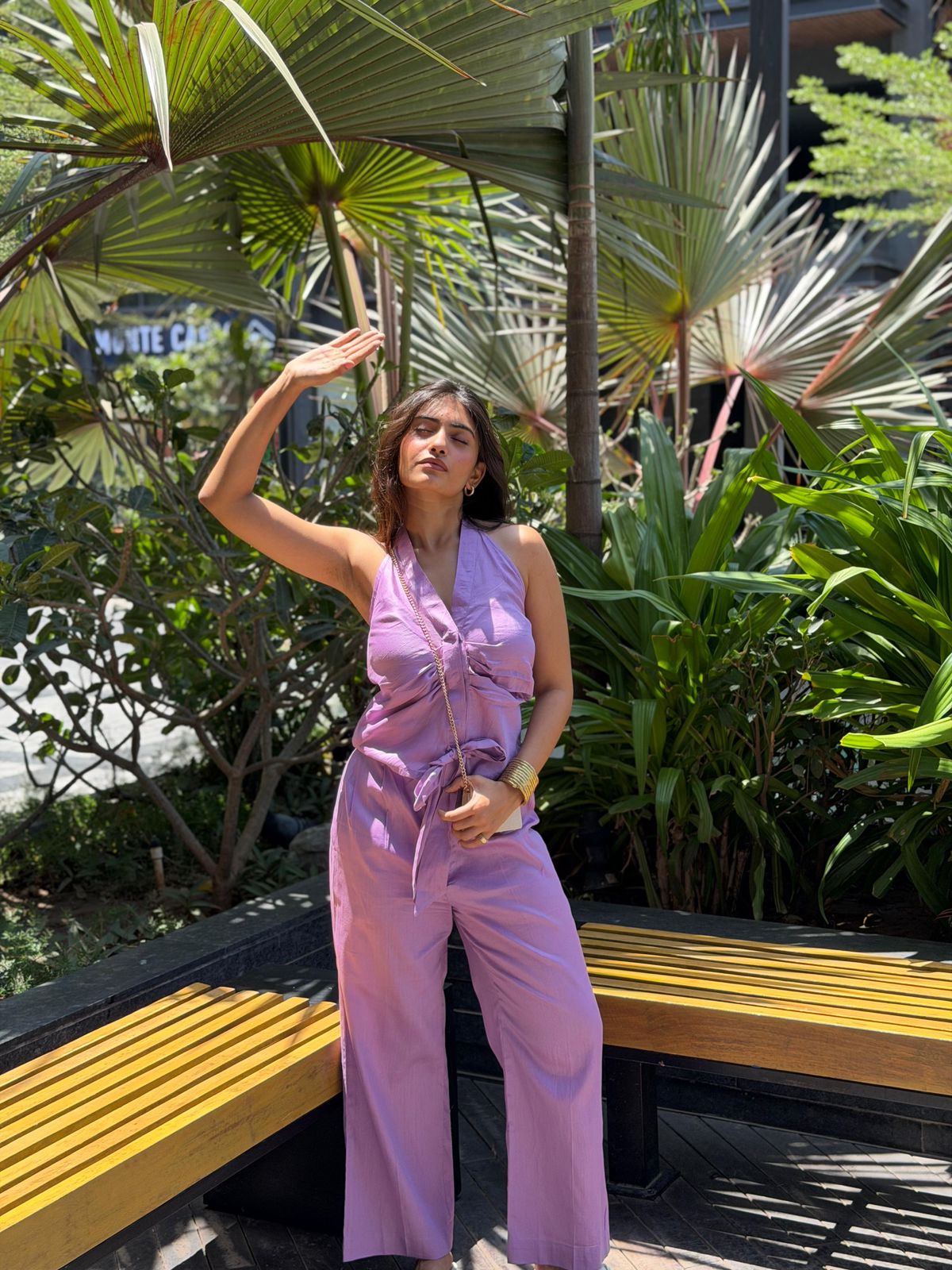Lavender Halter Neck Top + Pants Co-ord